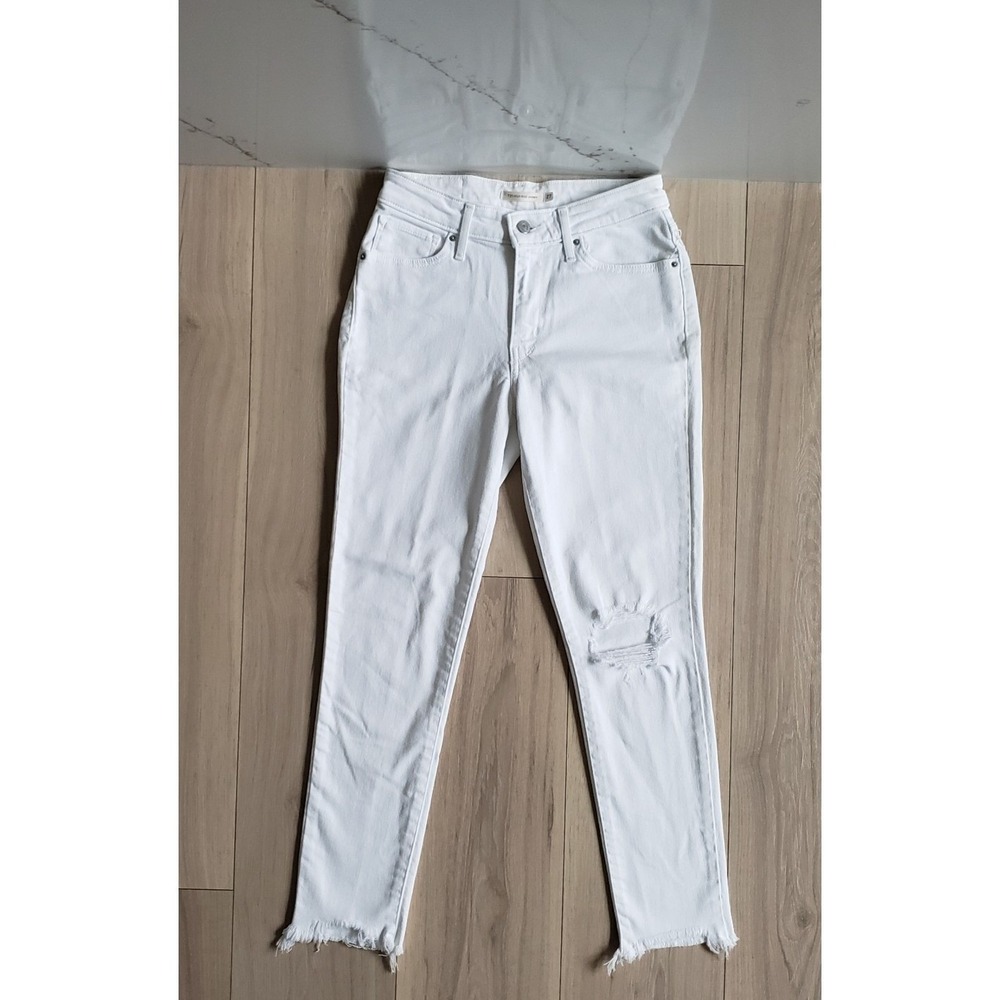 Levis 721‎ Jeans Womens 27 White High Rise Skinny Raw Hem Distressed Denim Boho